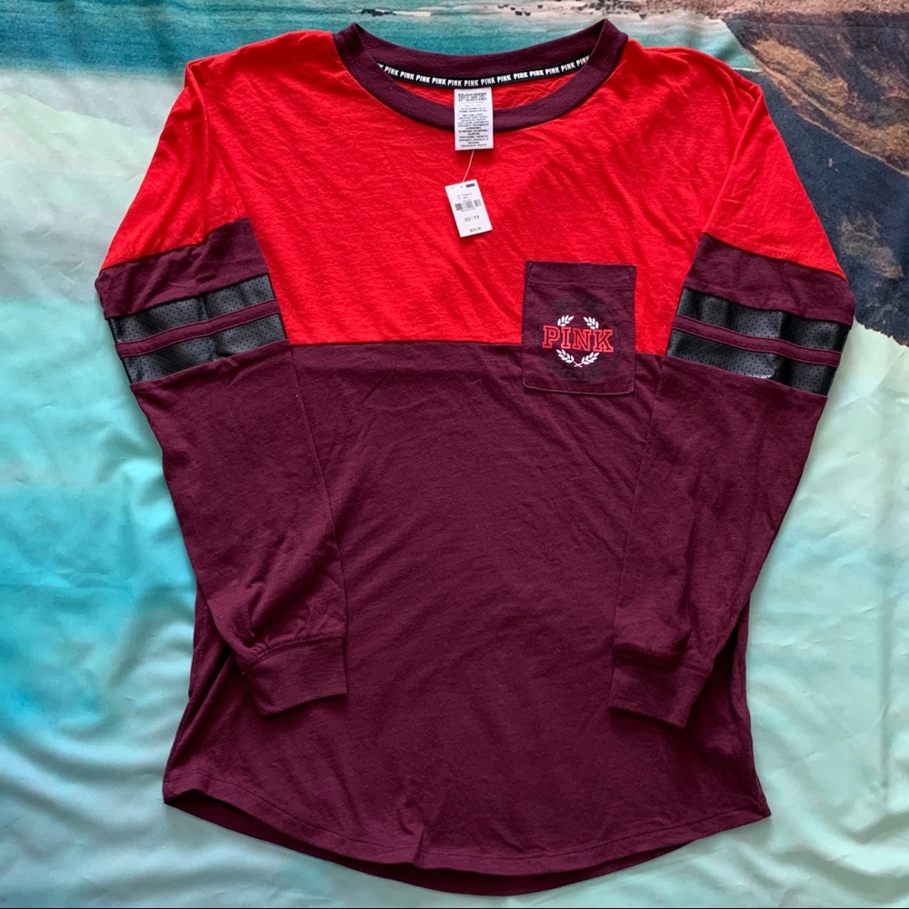 NWT VS PINK long sleeve pocket tee red sz XS